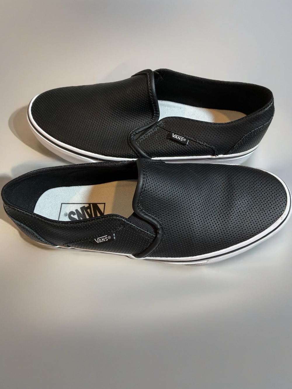Vans Black Perforated Slip-On Leather Loafers with Rubber Sole Women’s 9 Unisex